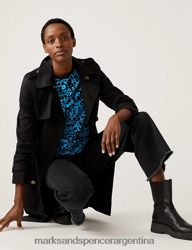 Marks & Spencer mujer Camiseta de corte diario de puro algodón estampada ropa mezcla azul medio 46VL2394