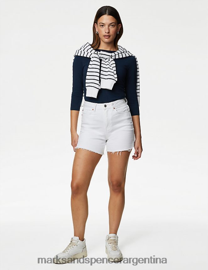 Marks & Spencer mujer Camiseta de manga 3/4 con corte ajustado y rico en algodón ropa Armada 46VL1216