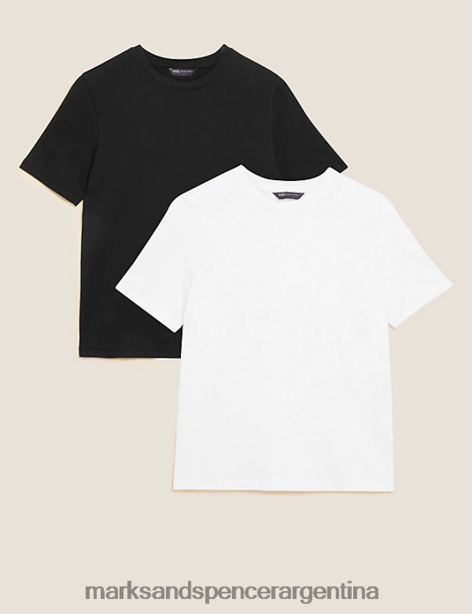 Marks & Spencer mujer Paquete de 2 camisetas de corte diario de puro algodón ropa mezcla negra 46VL760