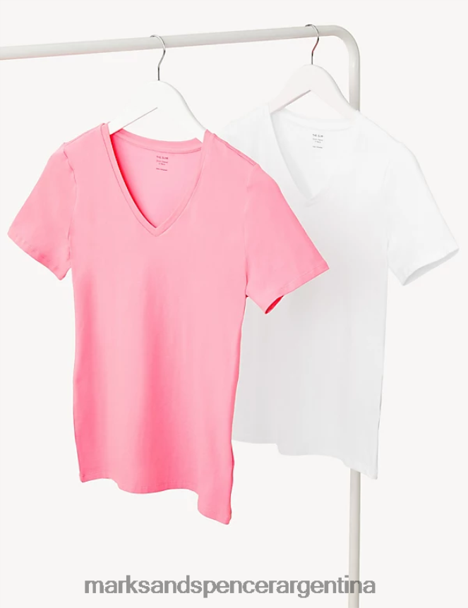 Marks & Spencer mujer Paquete de 2 camisetas ricas en algodón ropa mezcla rosa 46VL1712