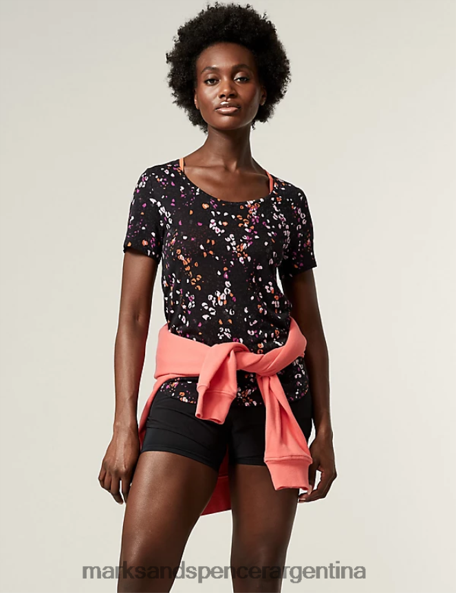 Marks & Spencer mujer camiseta 2 en 1 estampada con cuello redondo ropa Mandarina 46VL1140