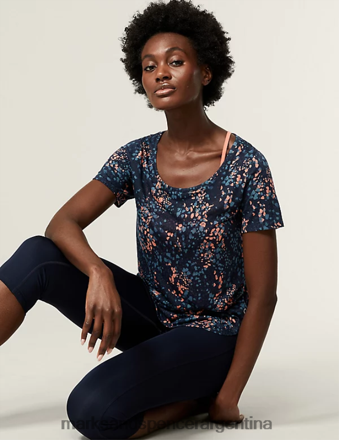 Marks & Spencer mujer camiseta 2 en 1 estampada con cuello redondo ropa coral brillante 46VL1470