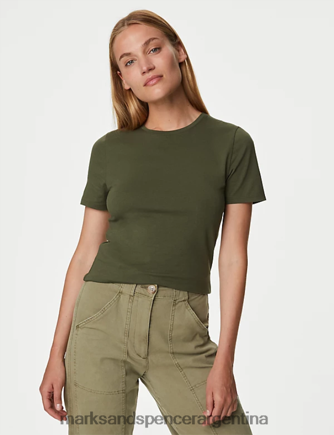 Marks & Spencer mujer camiseta ajustada con rico algodón ropa cazador verde 46VL1810