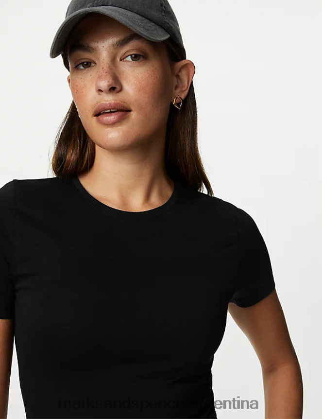 Marks & Spencer mujer camiseta ajustada con rico algodón ropa negro 46VL1806