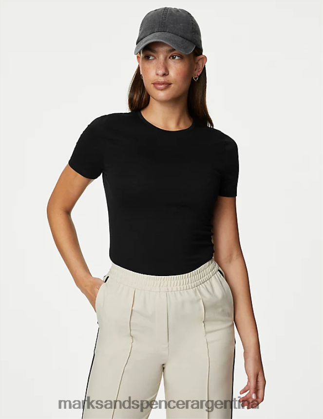 Marks & Spencer mujer camiseta ajustada con rico algodón ropa negro 46VL1806