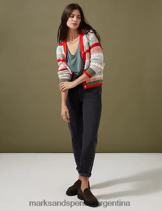 Marks & Spencer mujer camiseta con cuello en V y rico modal ropa verde antiguo 46VL2674