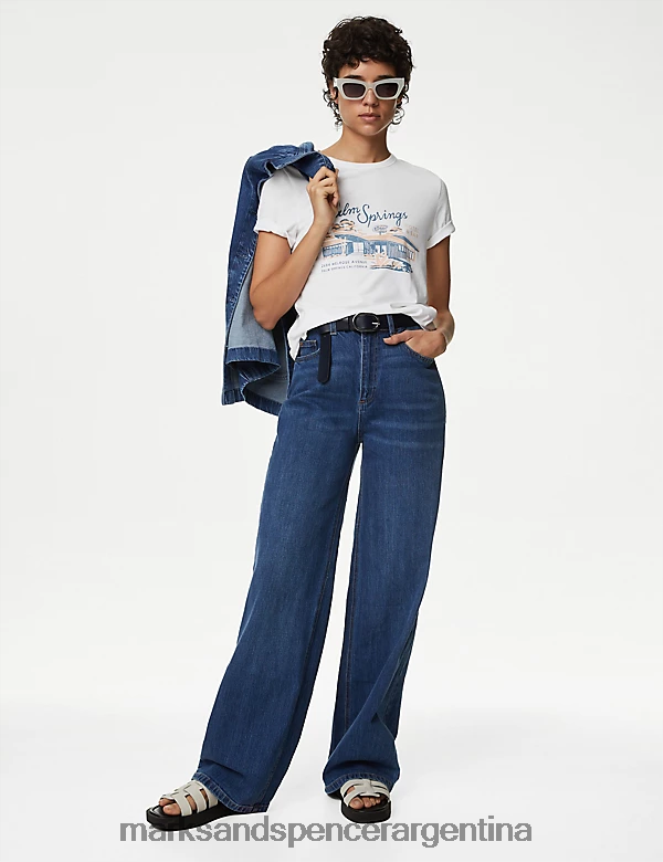 Marks & Spencer mujer camiseta con eslogan en mezcla de modal y algodón ropa mezcla de marfil 46VL872
