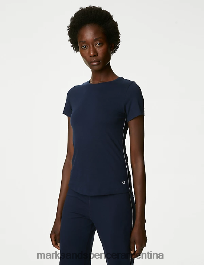 Marks & Spencer mujer camiseta con rayas laterales ricas en algodón ropa azul marino/blanco 46VL2544