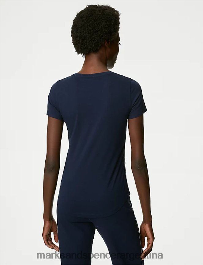 Marks & Spencer mujer camiseta con rayas laterales ricas en algodón ropa azul marino/blanco 46VL2544