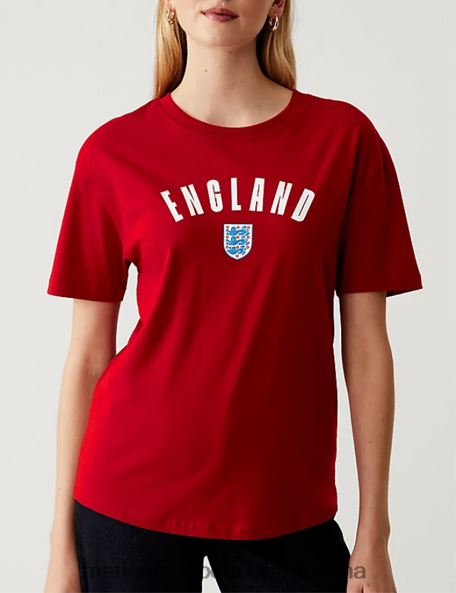 Marks & Spencer mujer camiseta de Inglaterra de puro algodón ropa mezcla roja 46VL1824