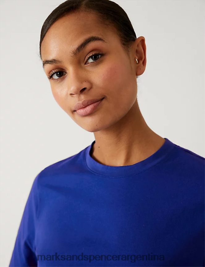 Marks & Spencer mujer camiseta de corte diario de puro algodón ropa azul eléctrico 46VL778