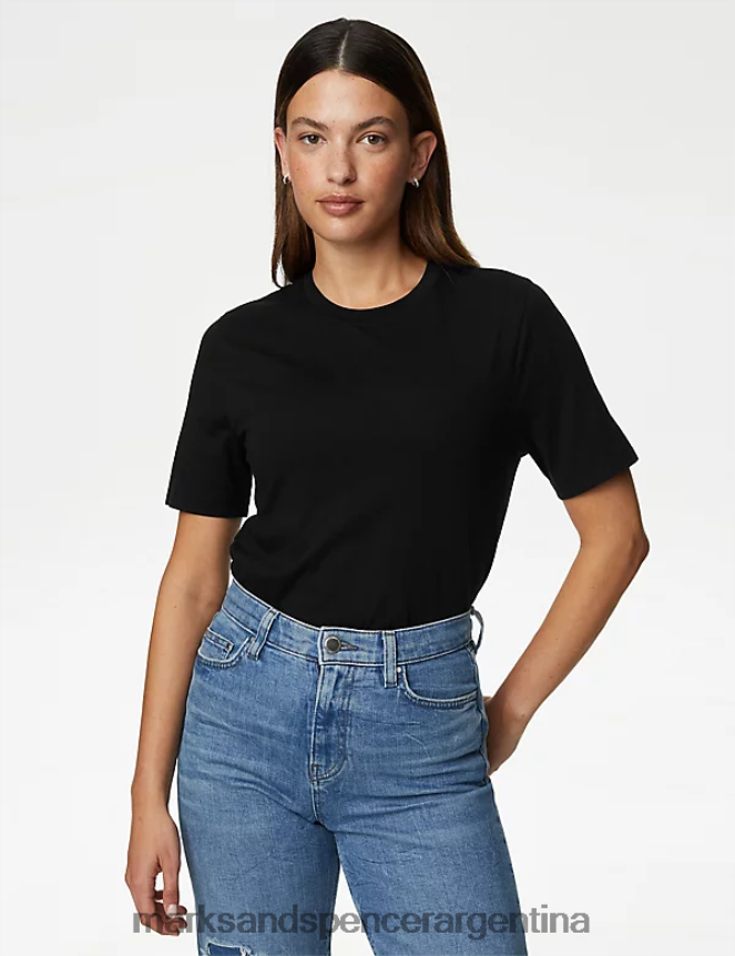 Marks & Spencer mujer camiseta de corte diario de puro algodón ropa negro 46VL776