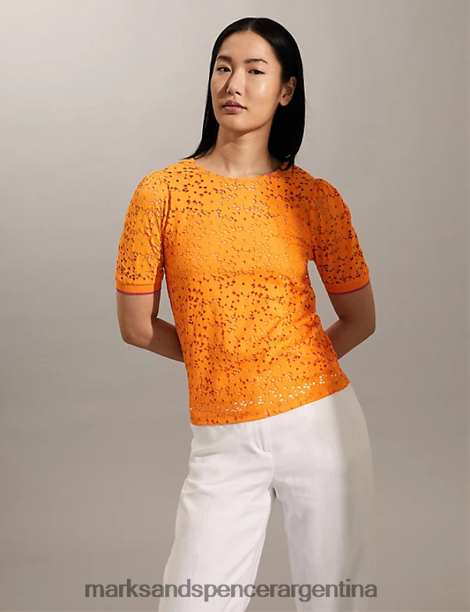 Marks & Spencer mujer camiseta de encaje ropa naranja 46VL2622