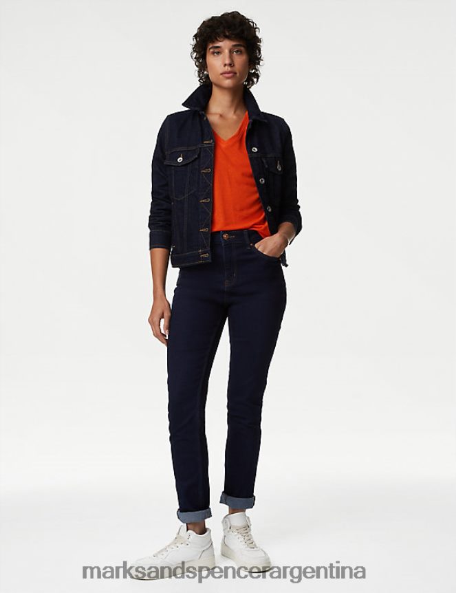 Marks & Spencer mujer camiseta de lino con cuello en V ropa naranja brillante 46VL2120