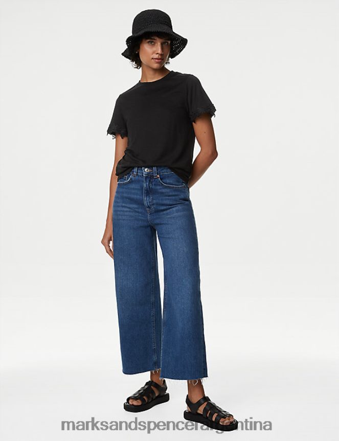 Marks & Spencer mujer camiseta de punto con detalle de encaje ropa negro 46VL520