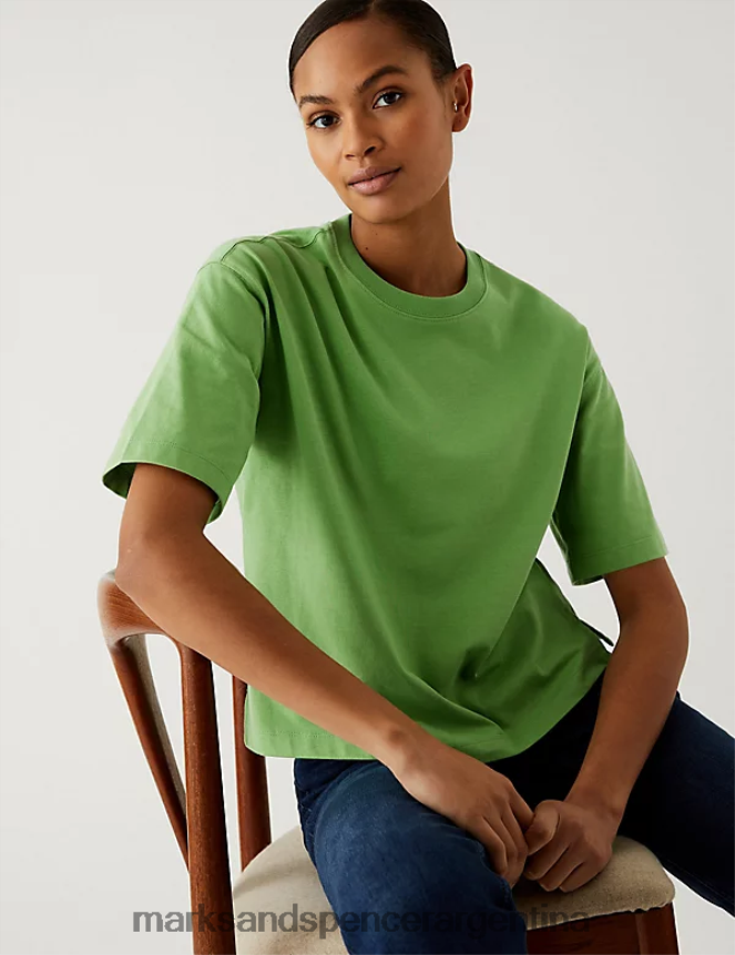 Marks & Spencer mujer camiseta de puro algodón ropa Esmeralda 46VL2456