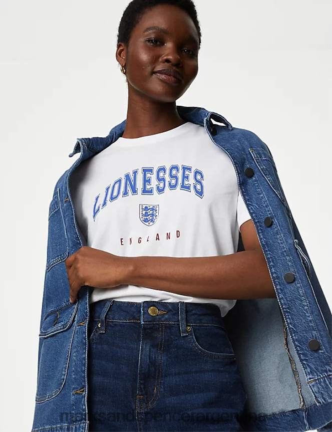 Marks & Spencer mujer camiseta de puro algodón ropa mezcla blanca 46VL766