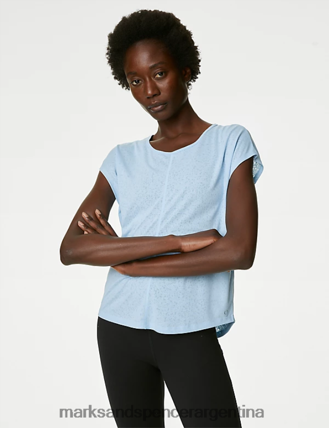 Marks & Spencer mujer camiseta de yoga con cuello redondo y espalda retorcida ropa azul pálido 46VL2818