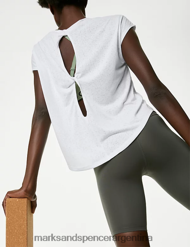 Marks & Spencer mujer camiseta de yoga con cuello redondo y espalda retorcida ropa blanco 46VL3136