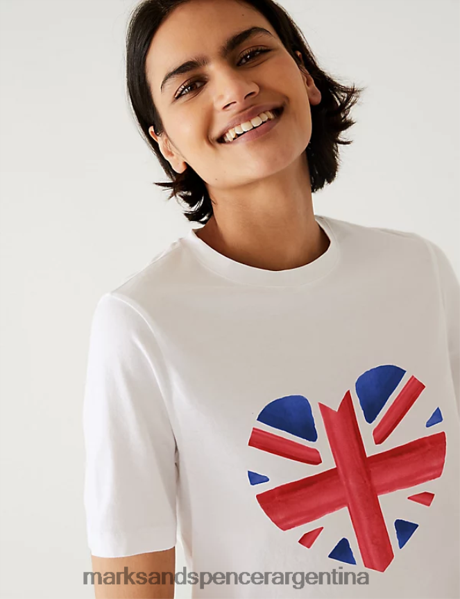 Marks & Spencer mujer camiseta estampada de puro algodón ropa azul blanco 46VL1364