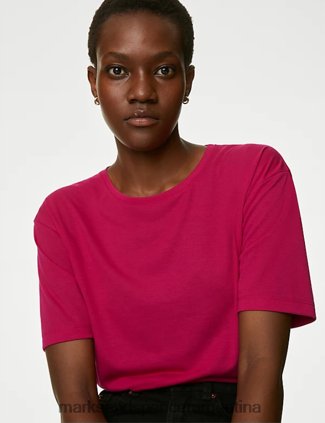 Marks & Spencer mujer camiseta holgada con cuello redondo ropa cereza 46VL1694