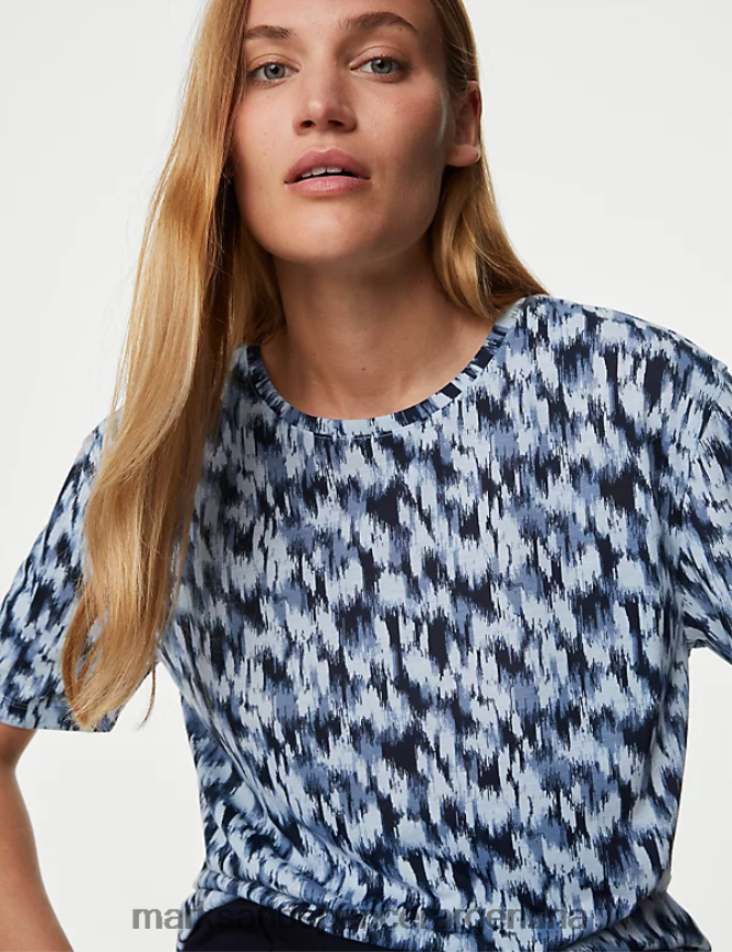 Marks & Spencer mujer camiseta holgada estampada con cuello redondo ropa mezcla de medianoche 46VL1326