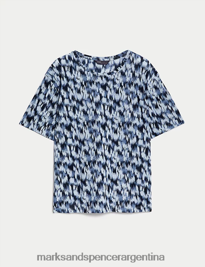 Marks & Spencer mujer camiseta holgada estampada con cuello redondo ropa mezcla de medianoche 46VL1326