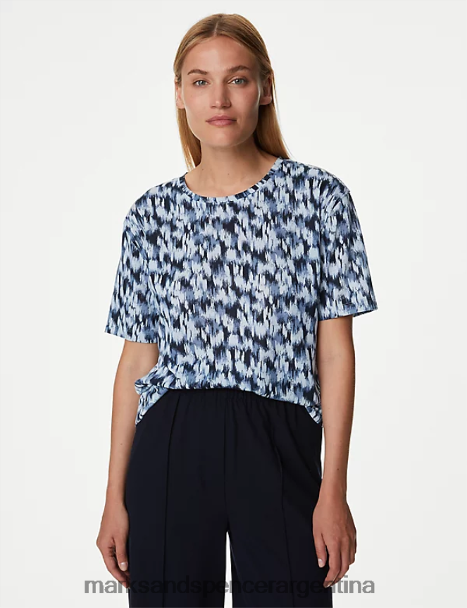 Marks & Spencer mujer camiseta holgada estampada con cuello redondo ropa mezcla de medianoche 46VL1326