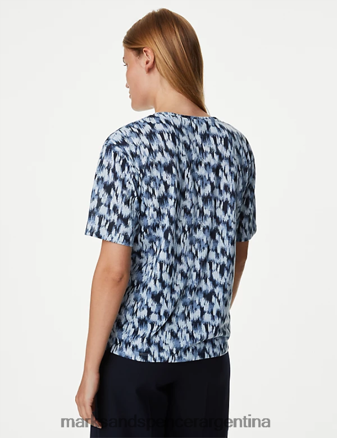 Marks & Spencer mujer camiseta holgada estampada con cuello redondo ropa mezcla de medianoche 46VL1326