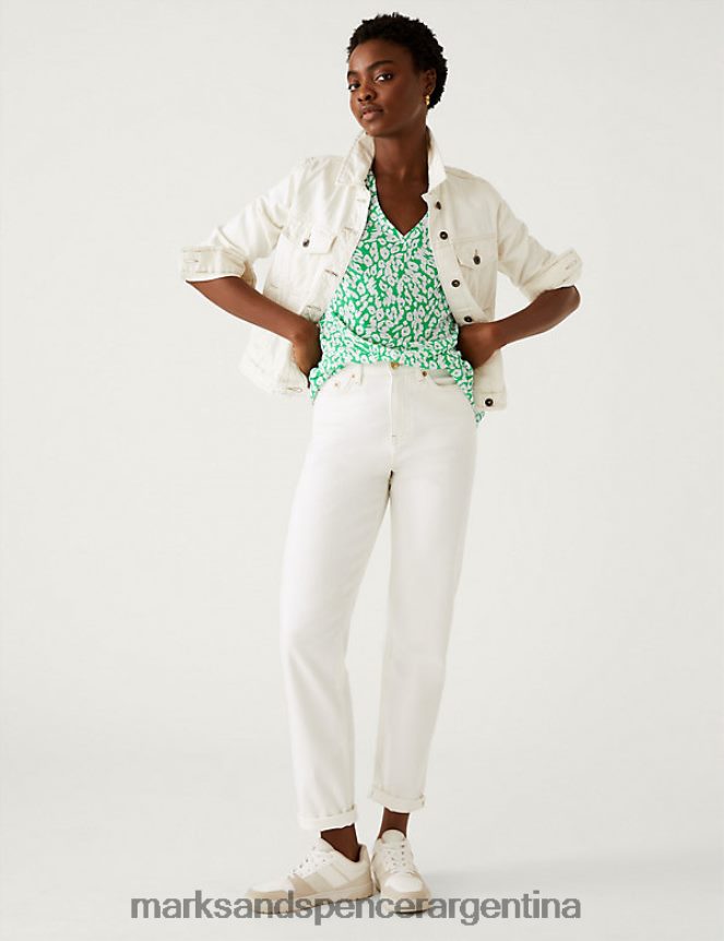 Marks & Spencer mujer camiseta larga holgada estampada ropa mezcla verde 46VL2700