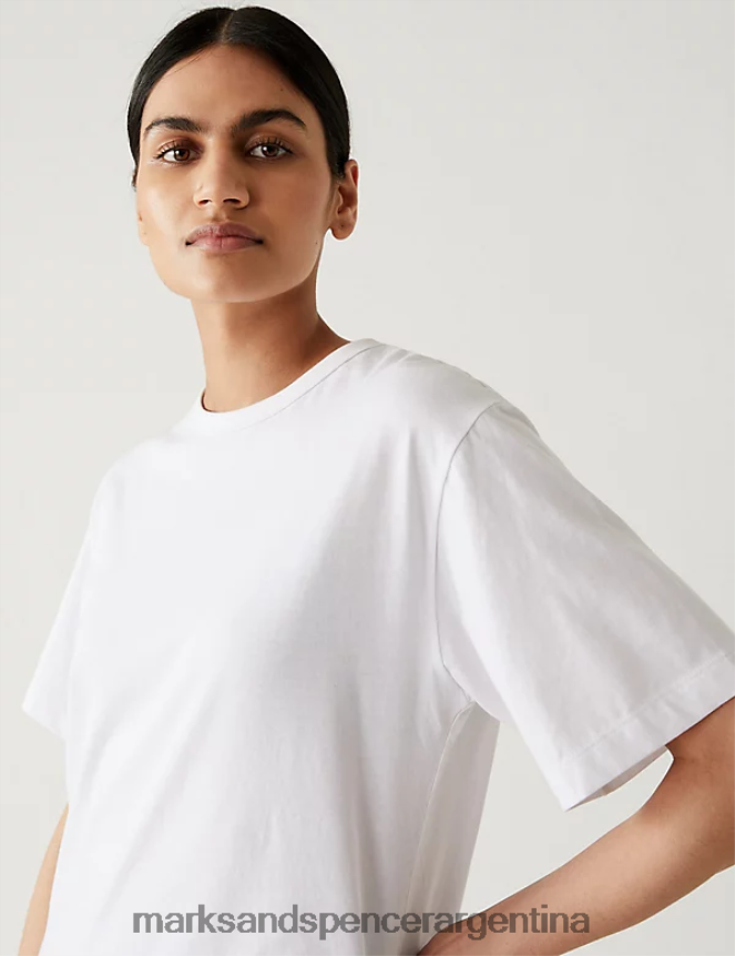 Marks & Spencer mujer camiseta oversize de puro algodón con cuello redondo ropa blanco suave 46VL3270