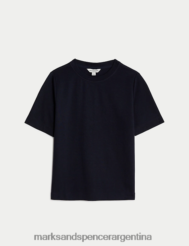 Marks & Spencer mujer camiseta rica en algodón con cuello redondo ropa azul marino oscuro 46VL638