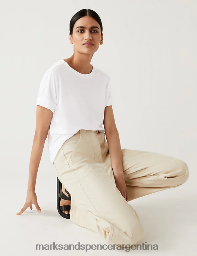 Marks & Spencer mujer camiseta rica en lino ropa blanco suave 46VL2846