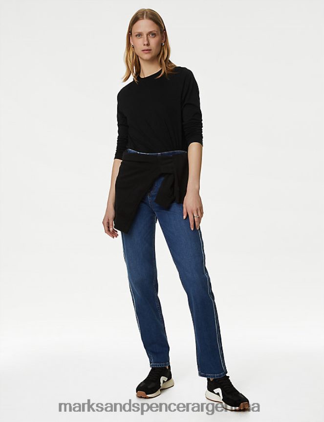 Marks & Spencer mujer top de corte diario de puro algodón ropa negro 46VL994