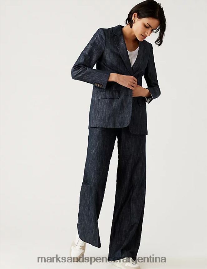 Marks & Spencer mujer blazer relajado rico en algodón ropa azul marino oscuro 46VL1422