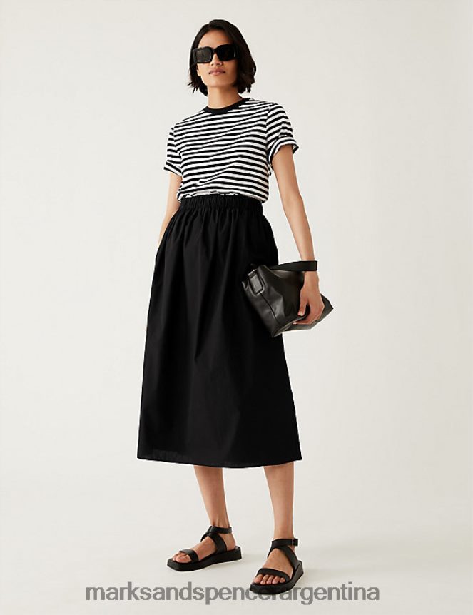 Marks & Spencer mujer falda acampanada midaxi de puro algodón ropa negro 46VL1020