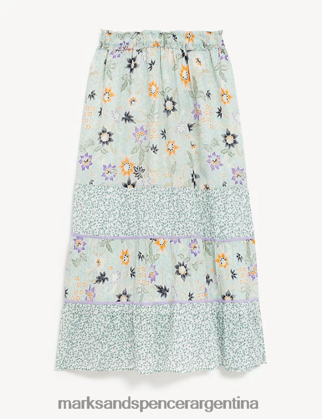 Marks & Spencer mujer falda larga a capas con estampado floral de puro algodón ropa Mar verde 46VL2938