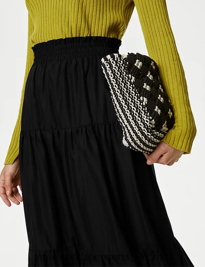 Marks & Spencer mujer falda larga a capas de puro algodón ropa negro 46VL478