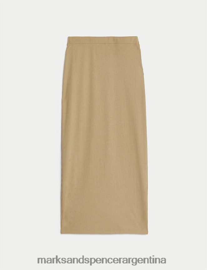 Marks & Spencer mujer falda larga de punto de canalé ropa beige natural 46VL3010