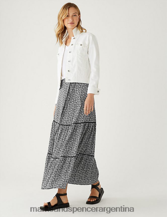 Marks & Spencer mujer falda larga escalonada con cinturón estampada ropa mezcla negra 46VL2554