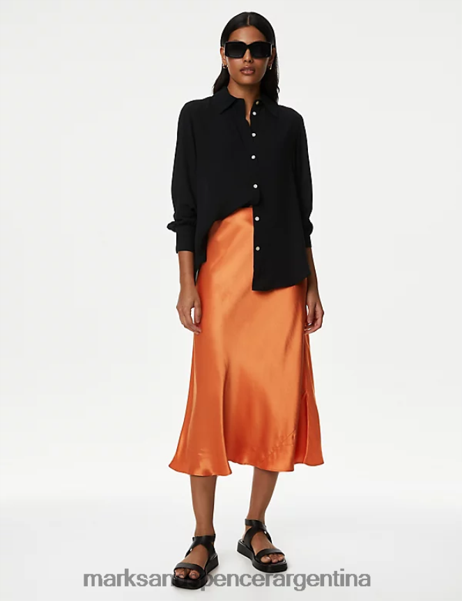 Marks & Spencer mujer falda lencero de satén a media pierna ropa naranja 46VL670