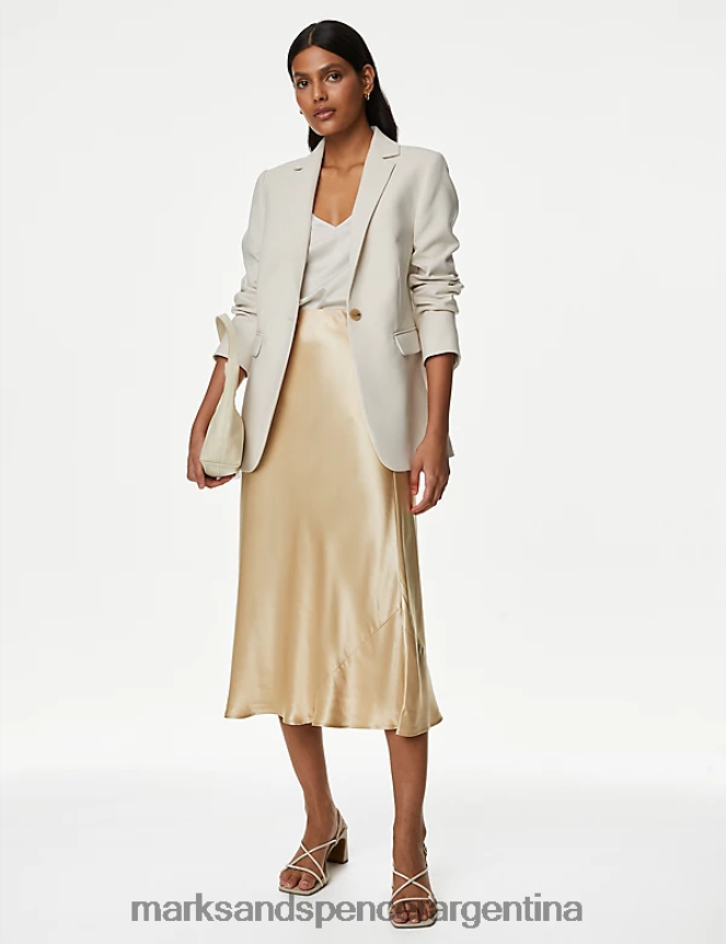 Marks & Spencer mujer falda lencero de satén a media pierna ropa oro suave 46VL1068