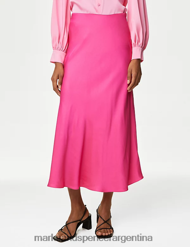 Marks & Spencer mujer falda lencero de satén a media pierna ropa peonía 46VL3294