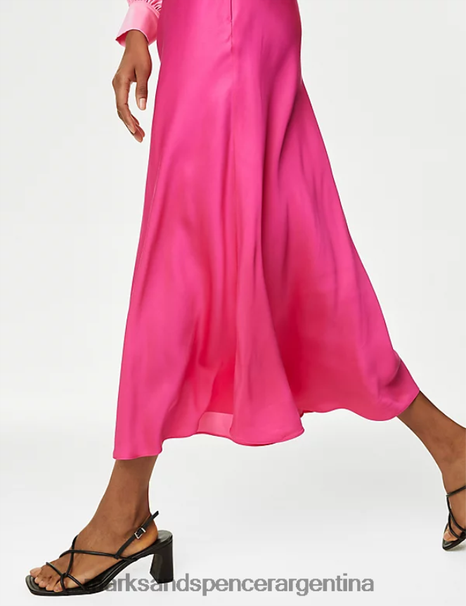 Marks & Spencer mujer falda lencero de satén a media pierna ropa peonía 46VL3294