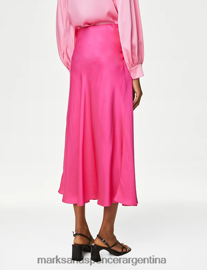 Marks & Spencer mujer falda lencero de satén a media pierna ropa peonía 46VL3294