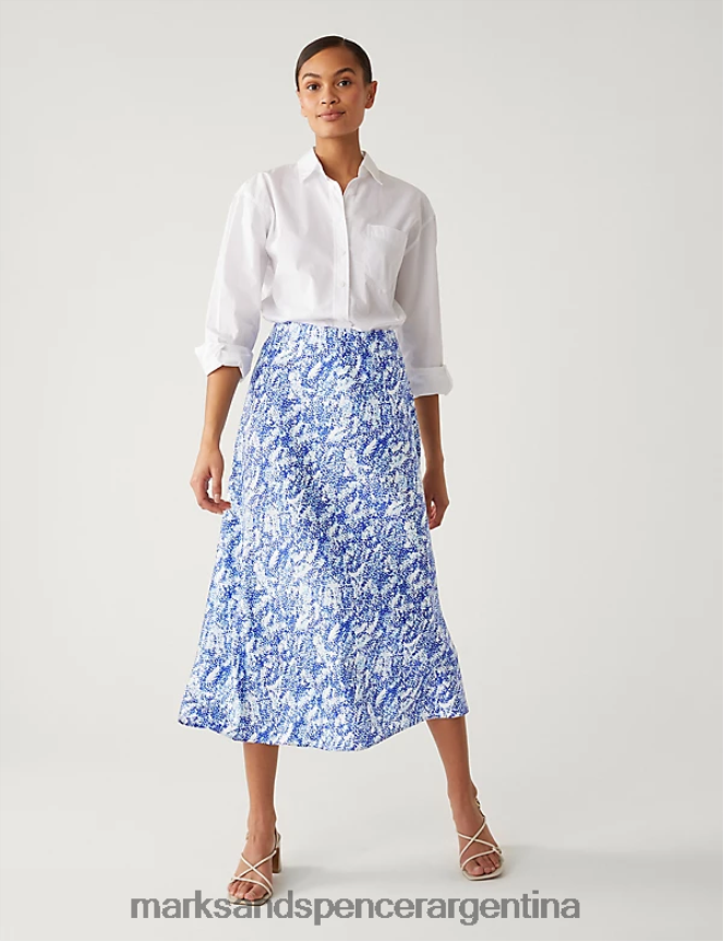 Marks & Spencer mujer falda lencero de satén con estampado animal ropa mezcla azul 46VL840
