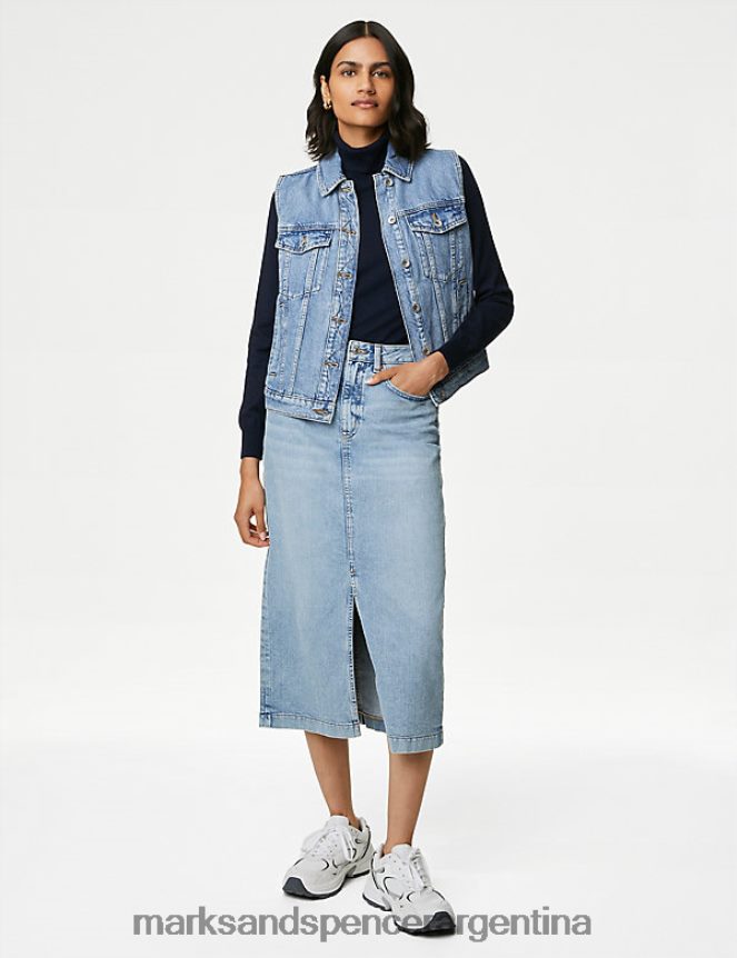 Marks & Spencer mujer falda midi de mezclilla con abertura en la parte delantera ropa índigo claro 46VL304