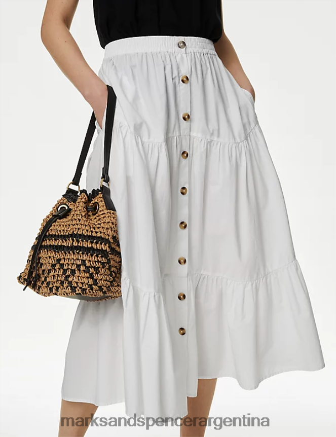 Marks & Spencer mujer falda midi escalonada con botones de algodón ropa blanco 46VL850