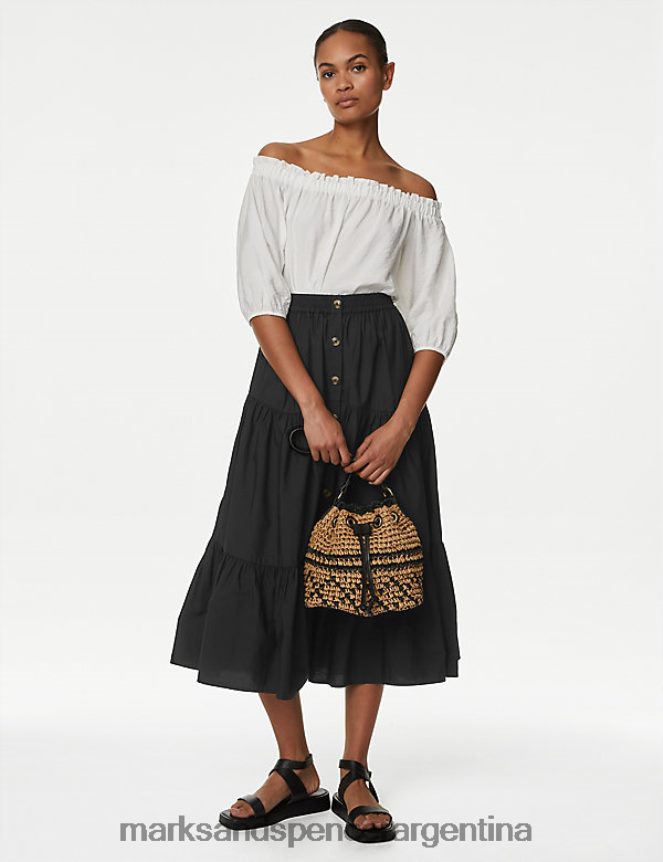 Marks & Spencer mujer falda midi escalonada con botones de algodón ropa negro 46VL480
