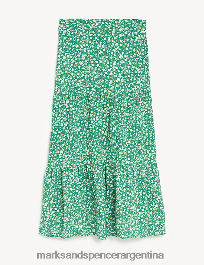 Marks & Spencer mujer falda midi estampada a capas ropa mezcla verde 46VL3284